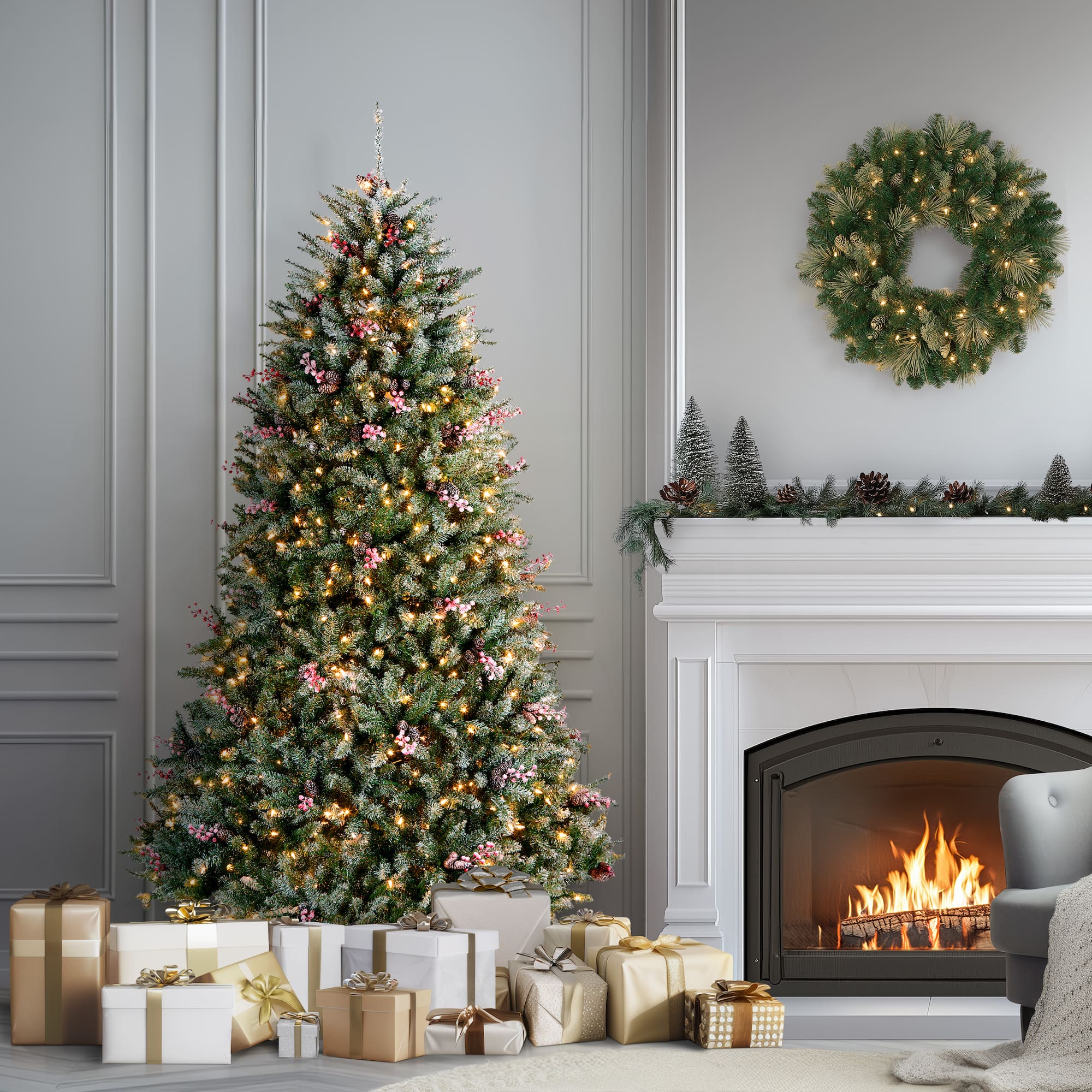7.5ft. Pre-Lit Snowy Dunhill® Fir Artificial Christmas Tree, Clear Lights